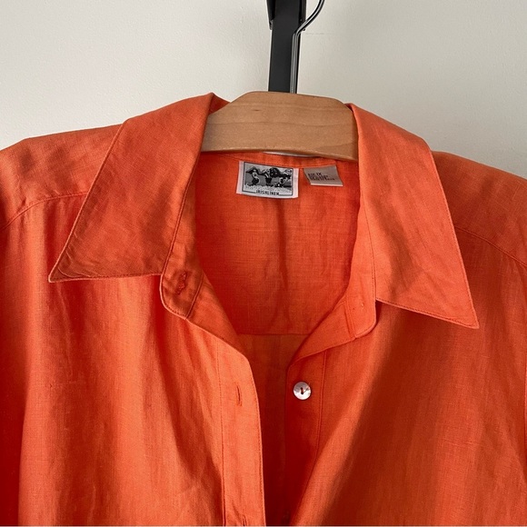 Edward Irish Linen Orange Embroidered 100% Linen Button Down Top Shirt Plus Size - Picture 7 of 10